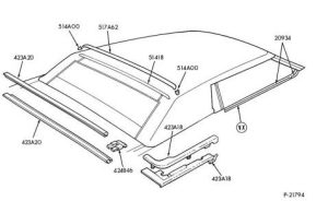 1992/1993 Feature Mustang Convertible Top Parts Diagram