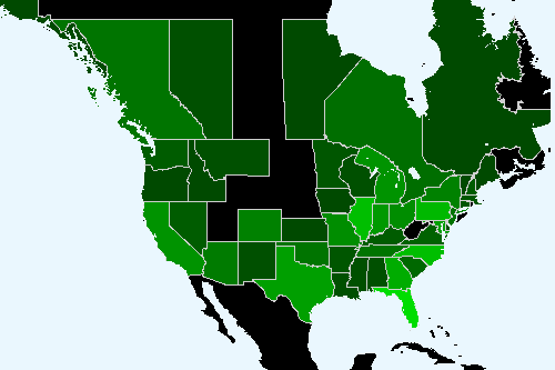 Map of registry membership by state and province