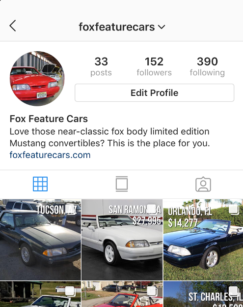FoxFeatureCars Instagram screenshot