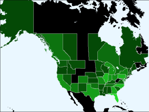 Map of 1993 feature Mustang registrants